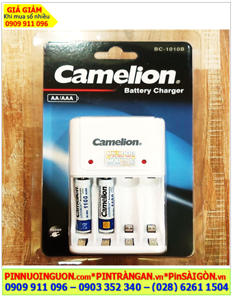 Camelion BC1010B, Bộ sạc kèm sẳn 2 pin sạc Camelion NH-AAA1100LBP2 Lockbox 1.2v (4 khe sạc, sạc được 2-4 pin/ lần)